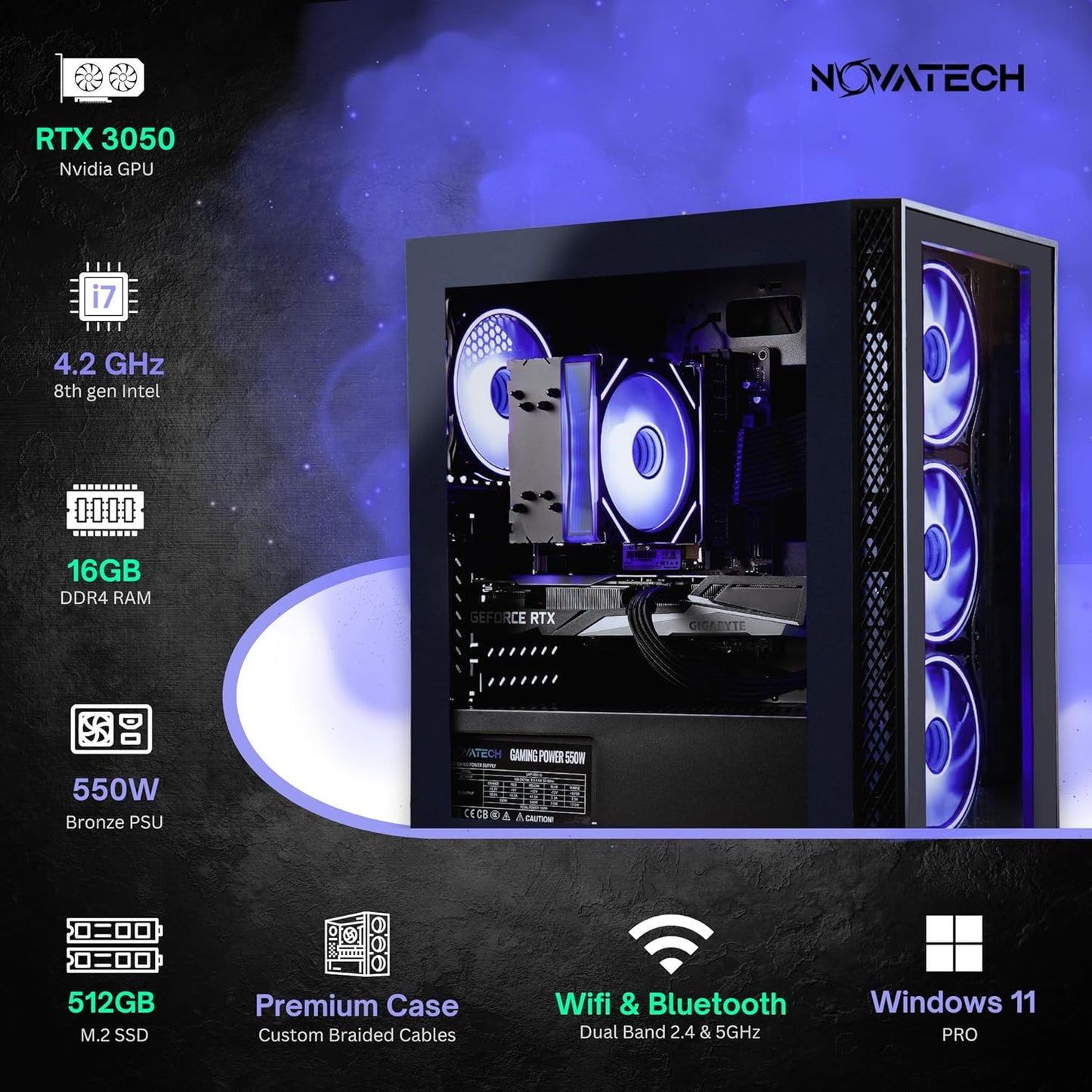 Specs of NOVATECH Phantom 2.0 Prebuilt Gaming PC with RGB Lights