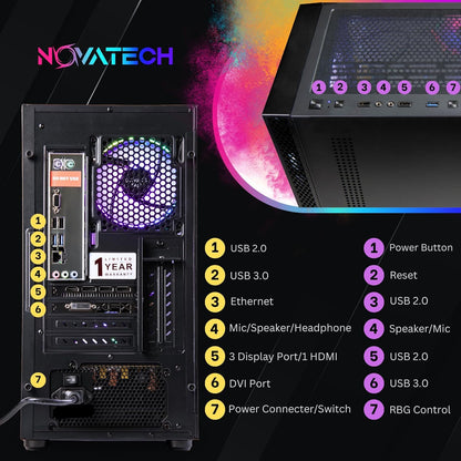 Back view of NOVATECH Phantom Gaming PC with RGB lights