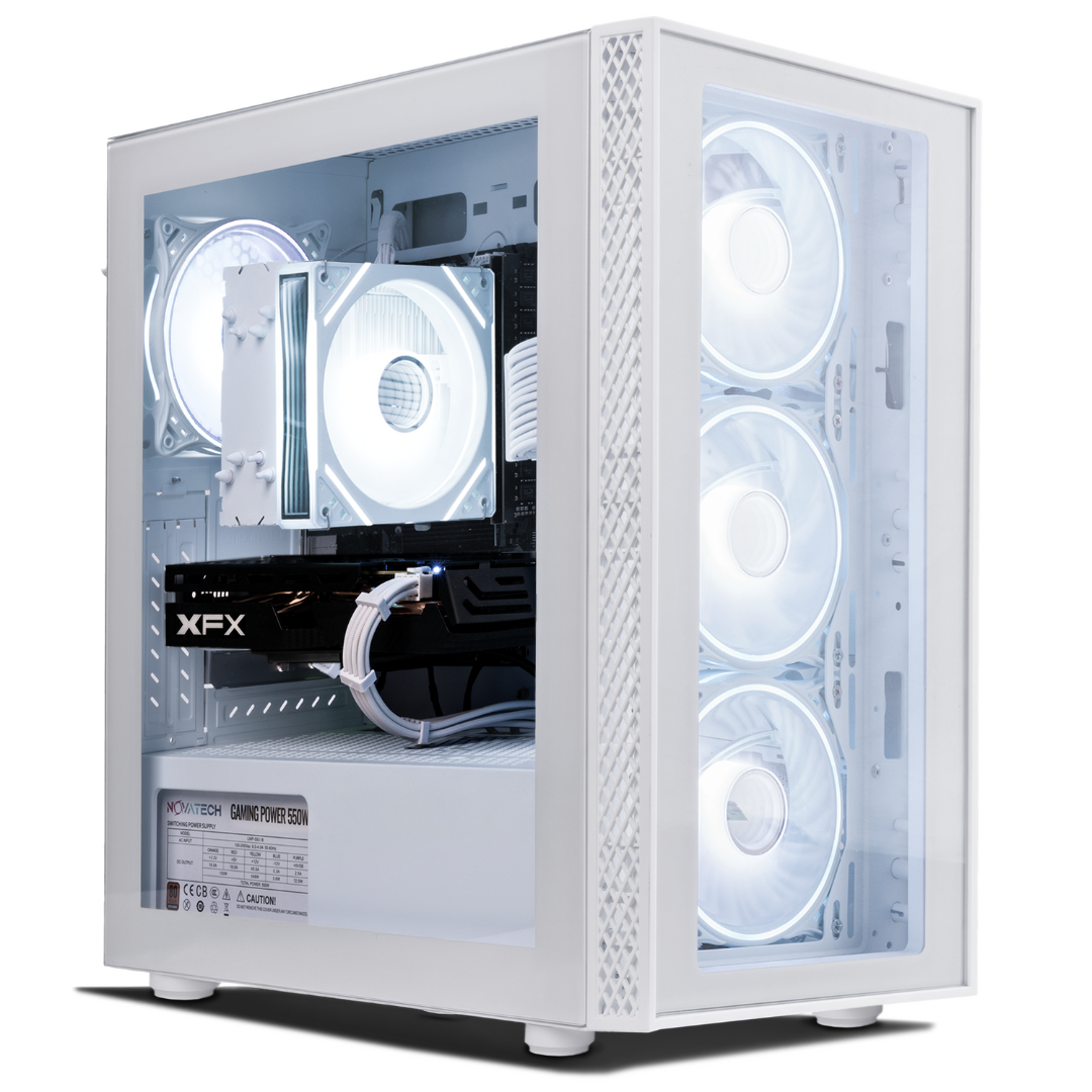 White NOVATECH Phantom Gaming PC with RX580 Graphics